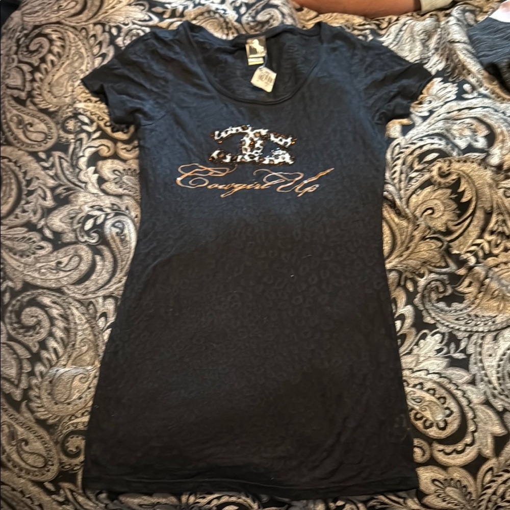 Cowgirl Up Black and Gold Fitted Polo T-Shirt